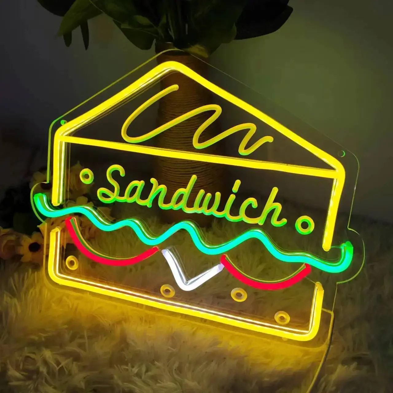 Sandwich Shaped Neon Sign Night Light Pizza Hot Dog Donut Wall Hanging LED Ramen Restaurant Burger Food Shop Decor Sign Light