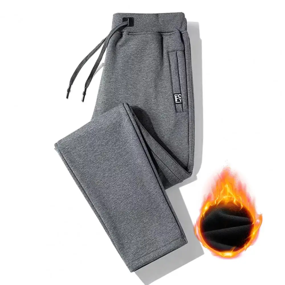 

Men Autumn Winter Sweatpants Elastic Waist Drawstring Pockets Baggy Jogger Pants Fleece Lining Sports Pants