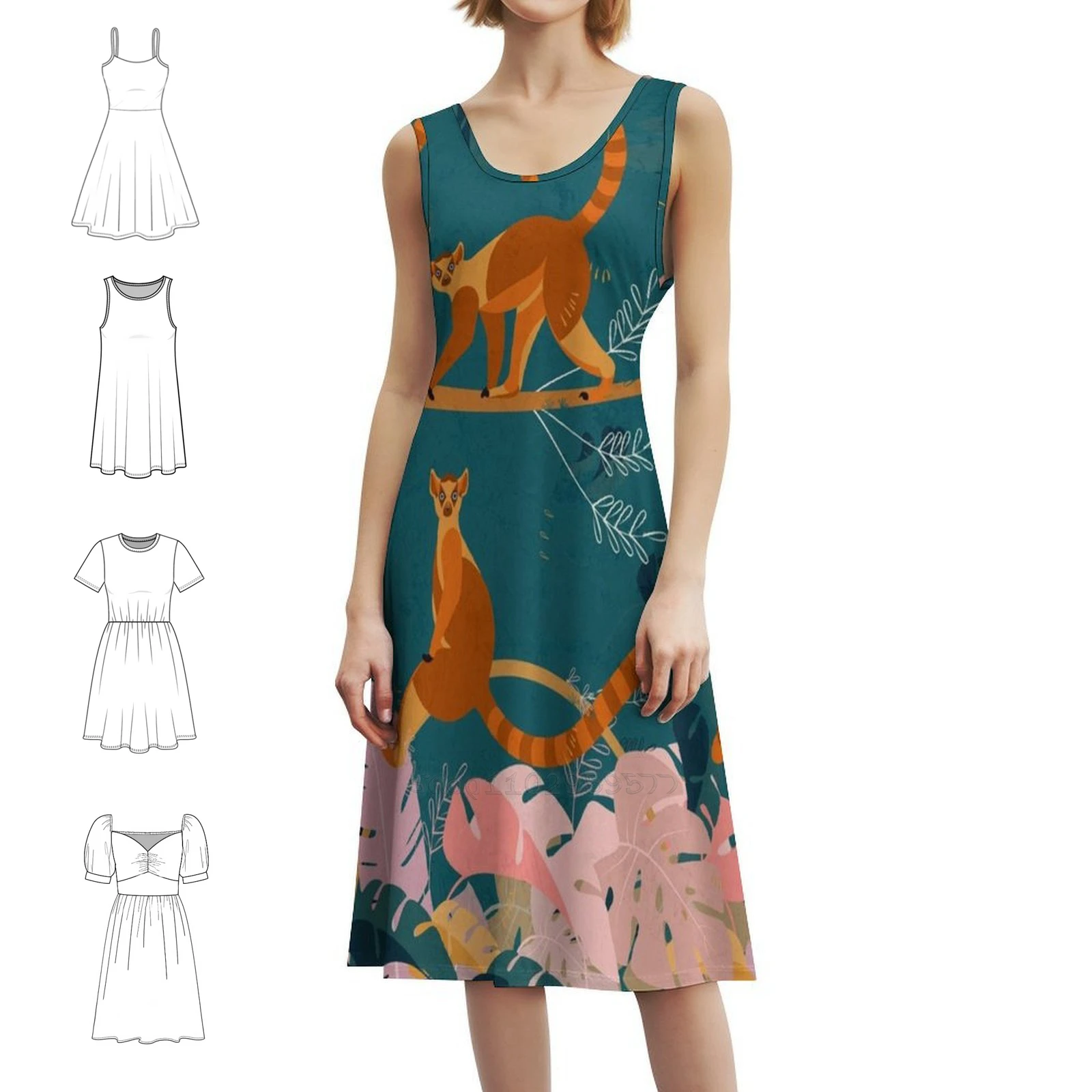 Lemurs In The Jungle Korean Style Dress For Women Elegant Casual Dress For Party Or Daily Wear Lemurs Lemur Monkey Monkeys