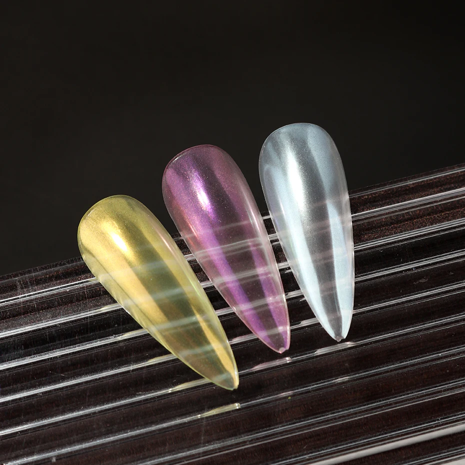 Aurora สีชมพู Chrome Nail Art Powder ไข่มุกสีขาวสีเหลือง METALLIC Mirror Glitter สําหรับเล็บฤดูใบไม้ร่วงฤดูหนาวเล็บเจลเล็บ