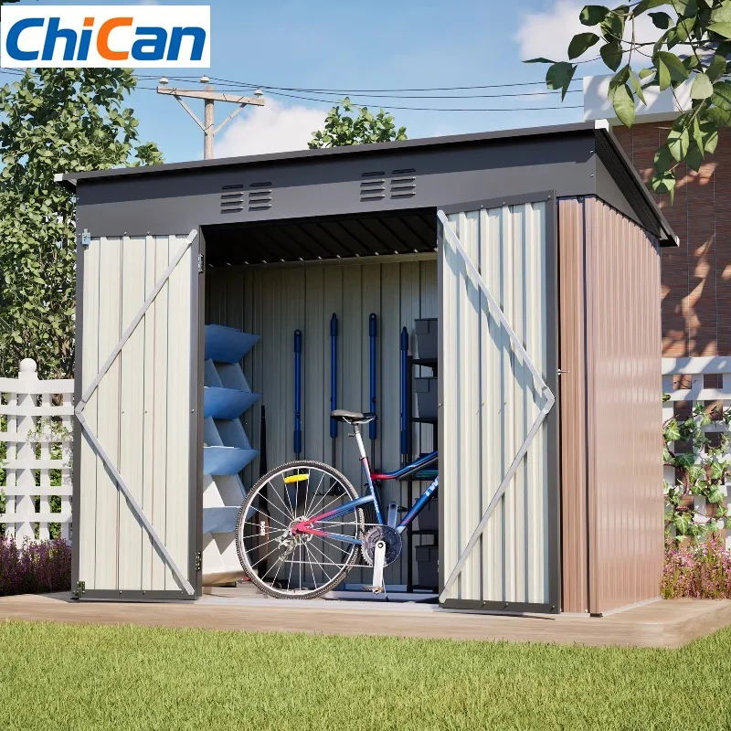 

【Hot】8x4 FT metal garden shed with sturdy metal foundation weatherproof garden shed for garden foundation frame base plate