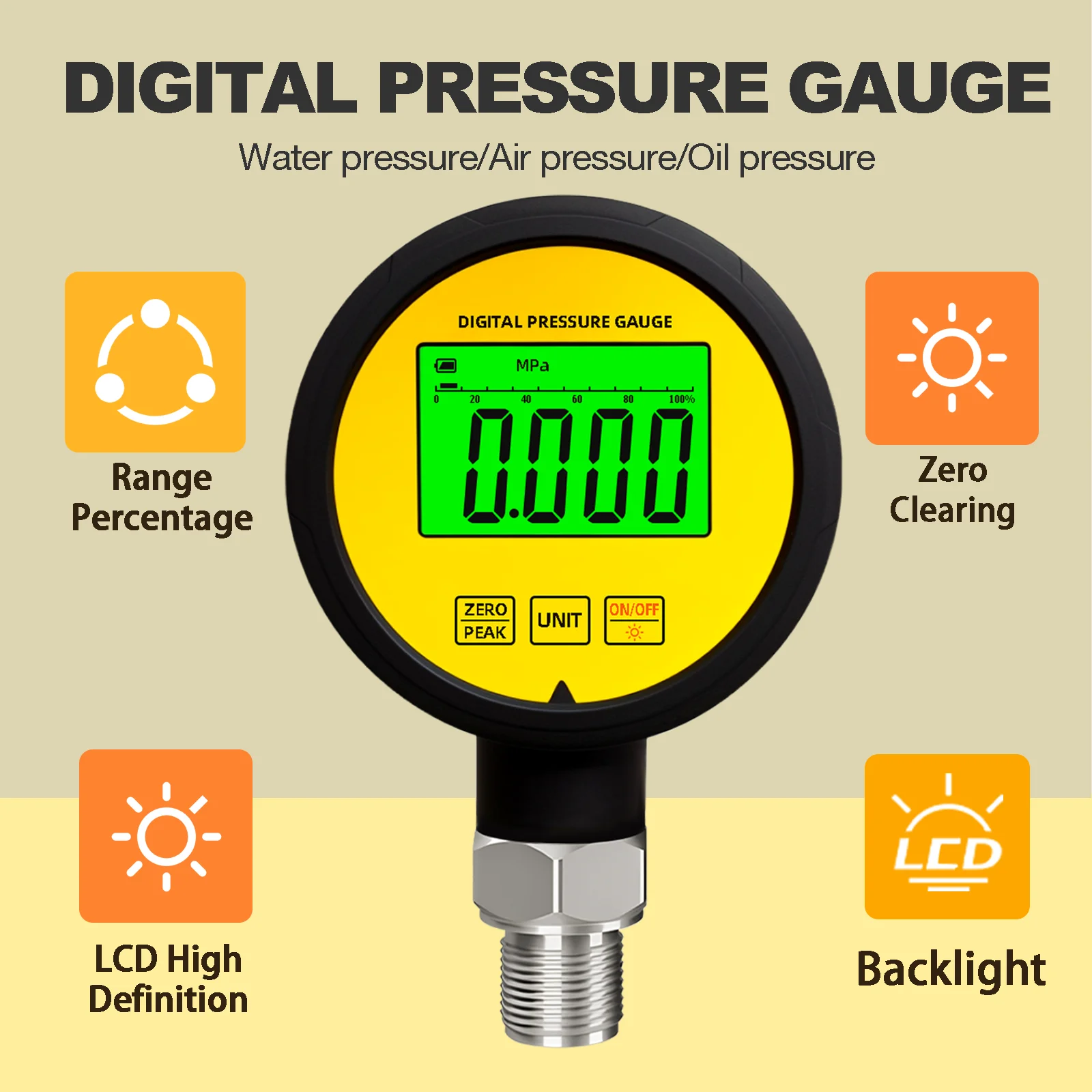 

Digital Vacuum Gauge General Pressure Sensor Air Oil Meter Transducer Digital Pressure Gauge