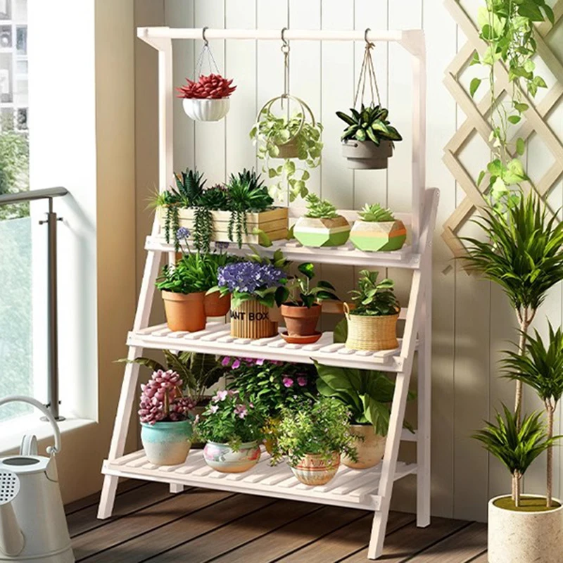 Wood Flower Shelf Plant Shelves Balcony Floor Type Potted Multilayer Plant Shelves Folding Courtyard Furniture Supporto FYPS