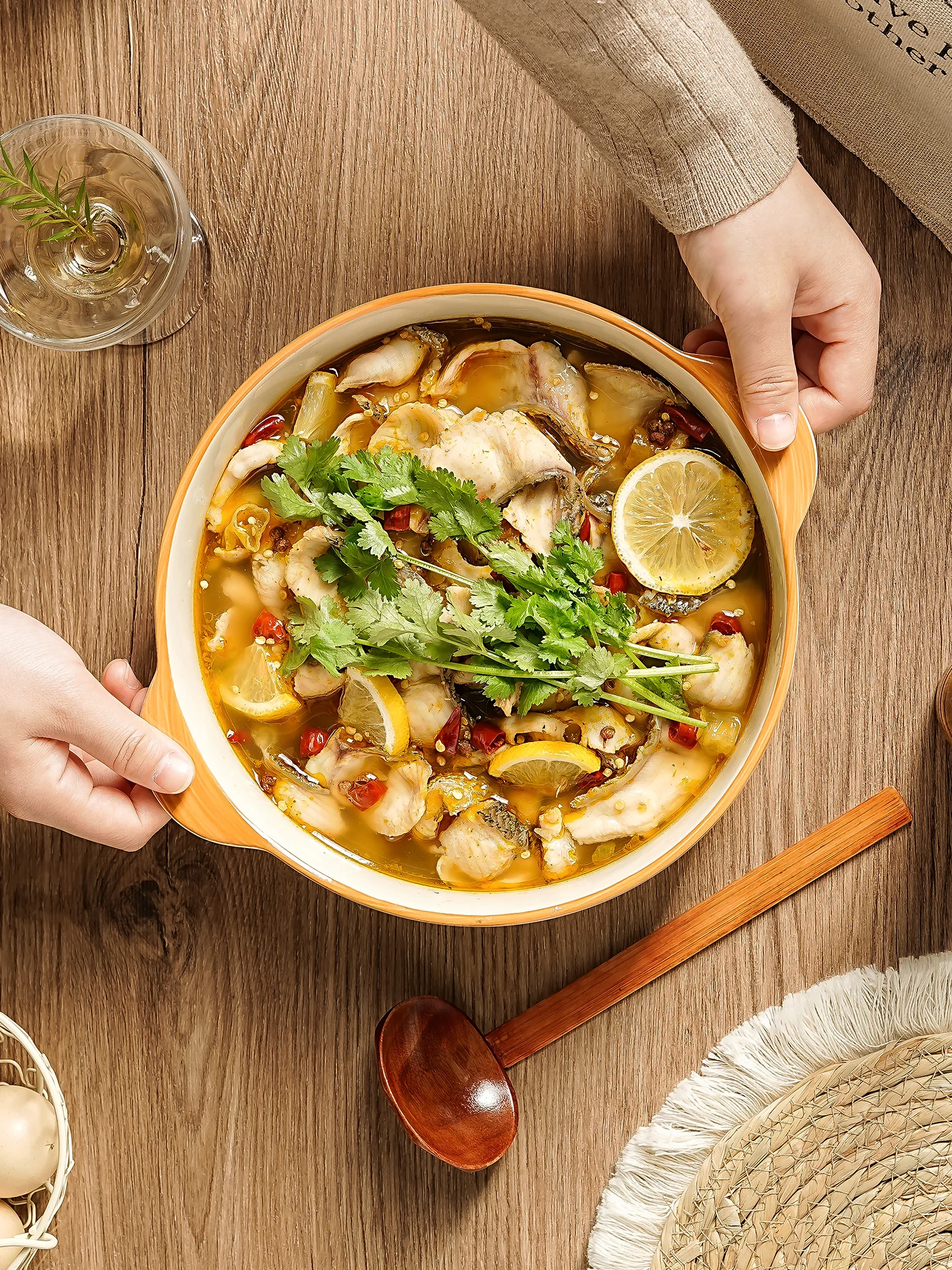 Tazón Grande de Cerámica para Sopa, Estilo Japonés, con Doble Asa, Tazón Grande Especial para Pescado y Verduras en Salsa, Vajilla de Calidad para Restaurantes