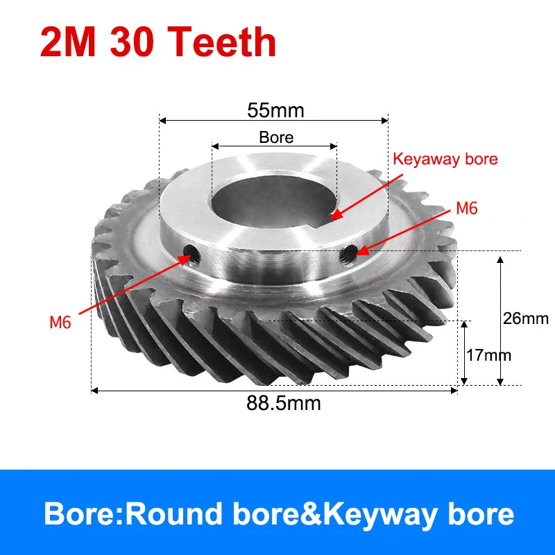 1pc 2M 10T-30T 45 Degree Helical Gear, Left-handed Staggered Gear, 2 Mold Helical Gear 10 Teeth - 30 Teeth Bore 10mm-35mm