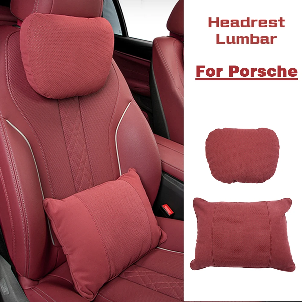 Breathable Car Neck Pillow Suede Leather Memory Headrest Pillows Soft Lumbar Cushion Back Support For Porsche All Series