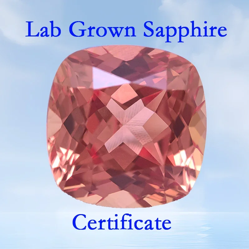 

Lab Grown Sapphire Top Quality Square Cushion Shape Orange Color Charms Beads for DIY Jewelry Making Selectable AGL Certificate