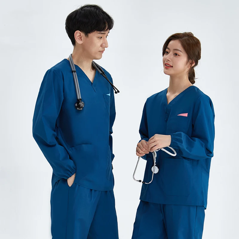 Men's Medical Scrubs Doctor Uniforms Hospital Scrub Set Workwear Round Neck Top and Pant Suit Aesthetic Clothes Dental Set 205