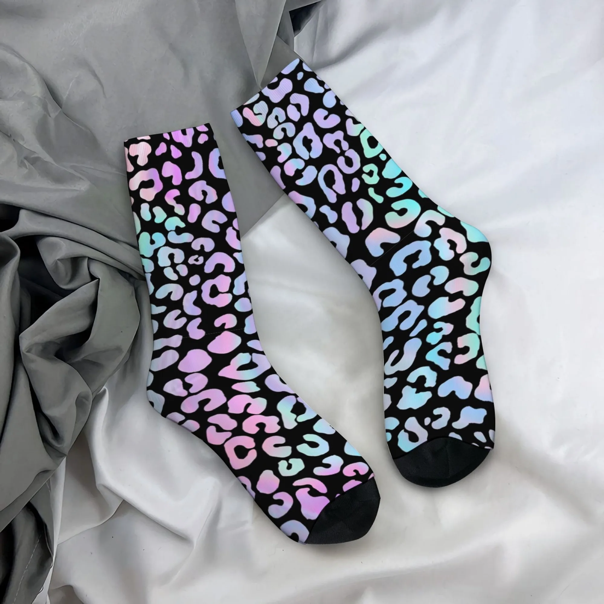 Iridescent Leopard Print Socks Non-slip Elastic Breathable Men's Socks Travel Leisure Hiking Simple Harajuku Compression Socks