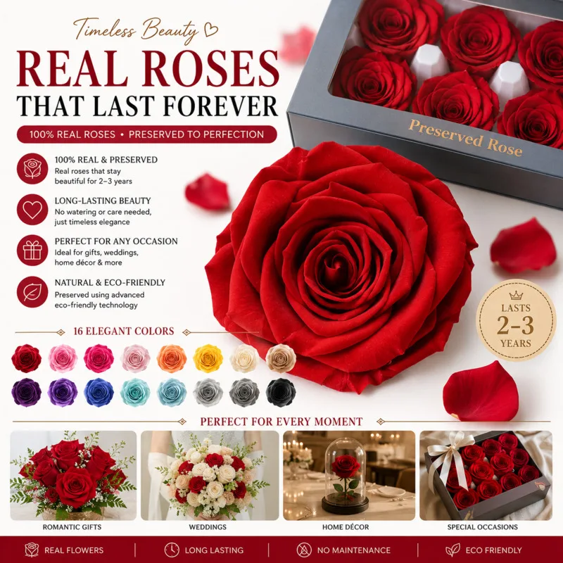 

8PCS 4-5cm Real Flower Preserved Eternal Rose Natural Fragrance Long Lasting Valentines Day Gift For Girlfriend Home Decor Gift