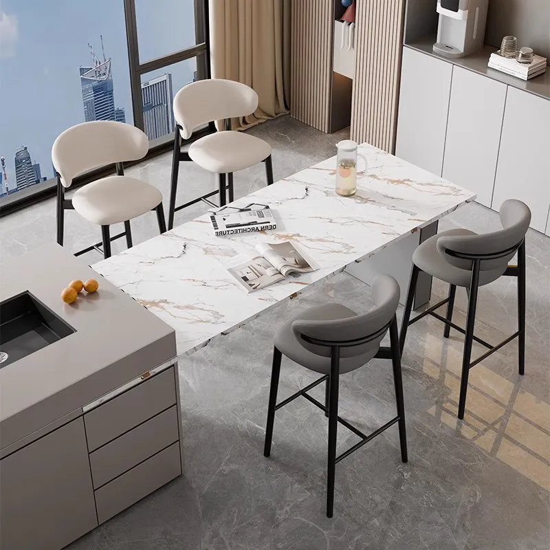 Minimalist İtalyan Tarzı Bar Tabureleri Arka Krem Modern Mutfak Bar Taburesi Ceviz Siyah Sağlam Sgabello Cucina Alto Mobilya