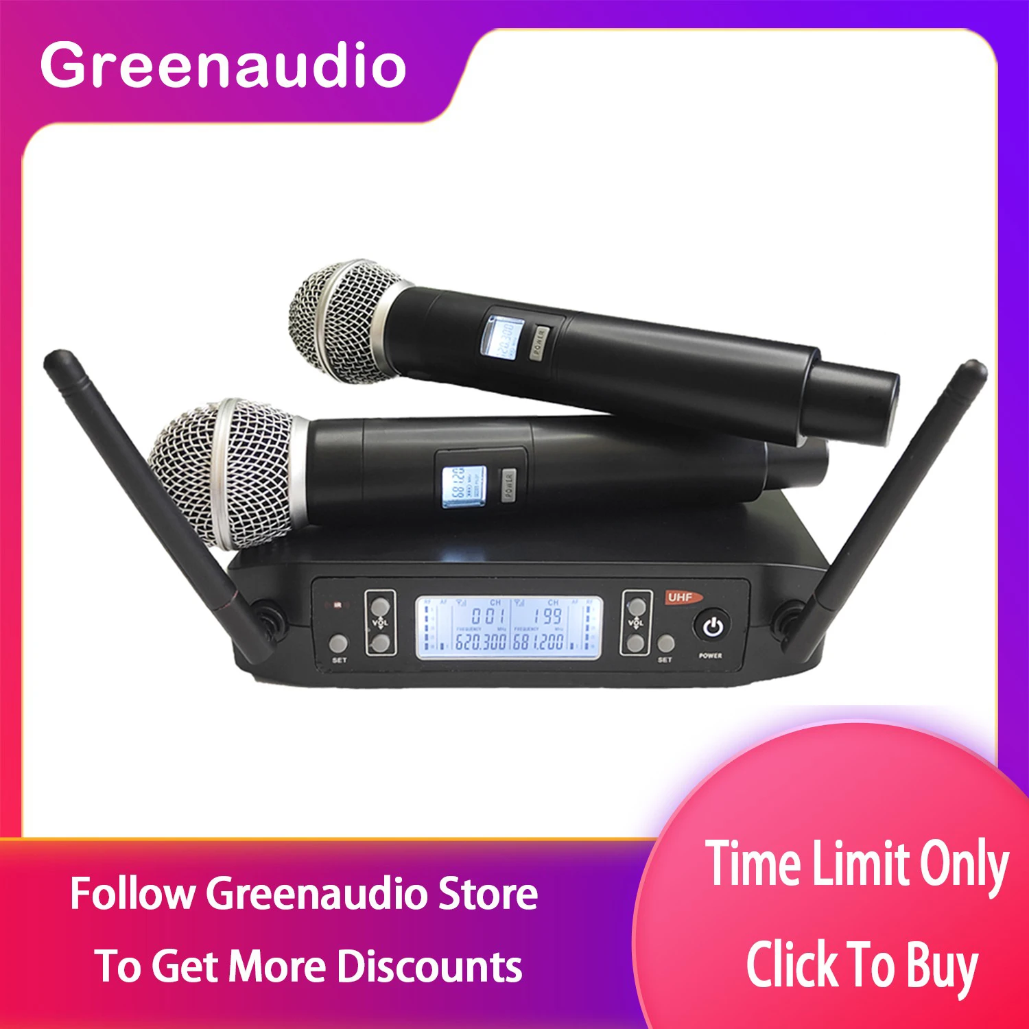 

Wireless Microphone 2 Channels UHF Professional Handheld Mic For Party Conference