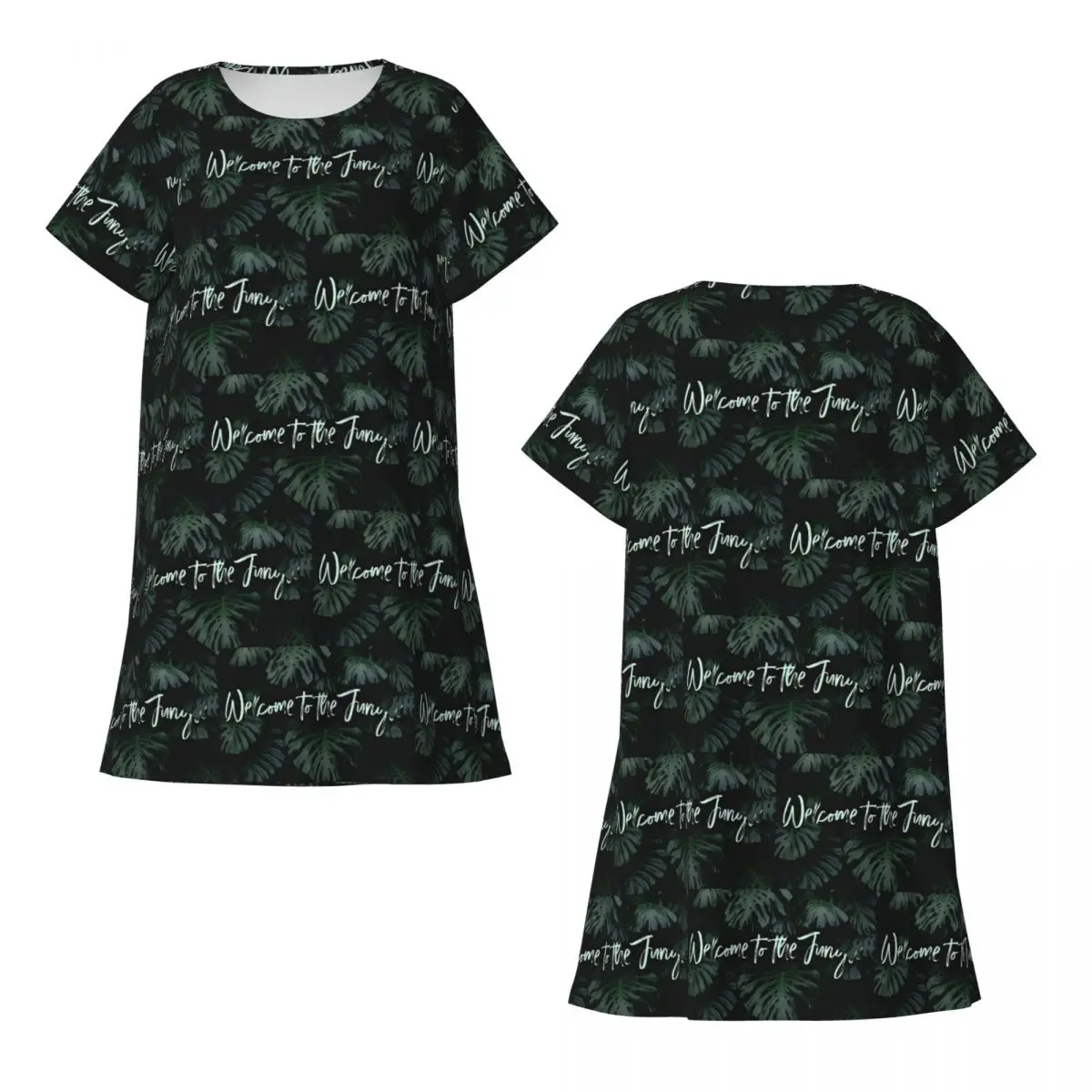 Custom Welcome To The Jungle Tropical Digital Short Sleeves Nightdress For Sleeping Women Short Sleeve Nightgowns Pajama Dress