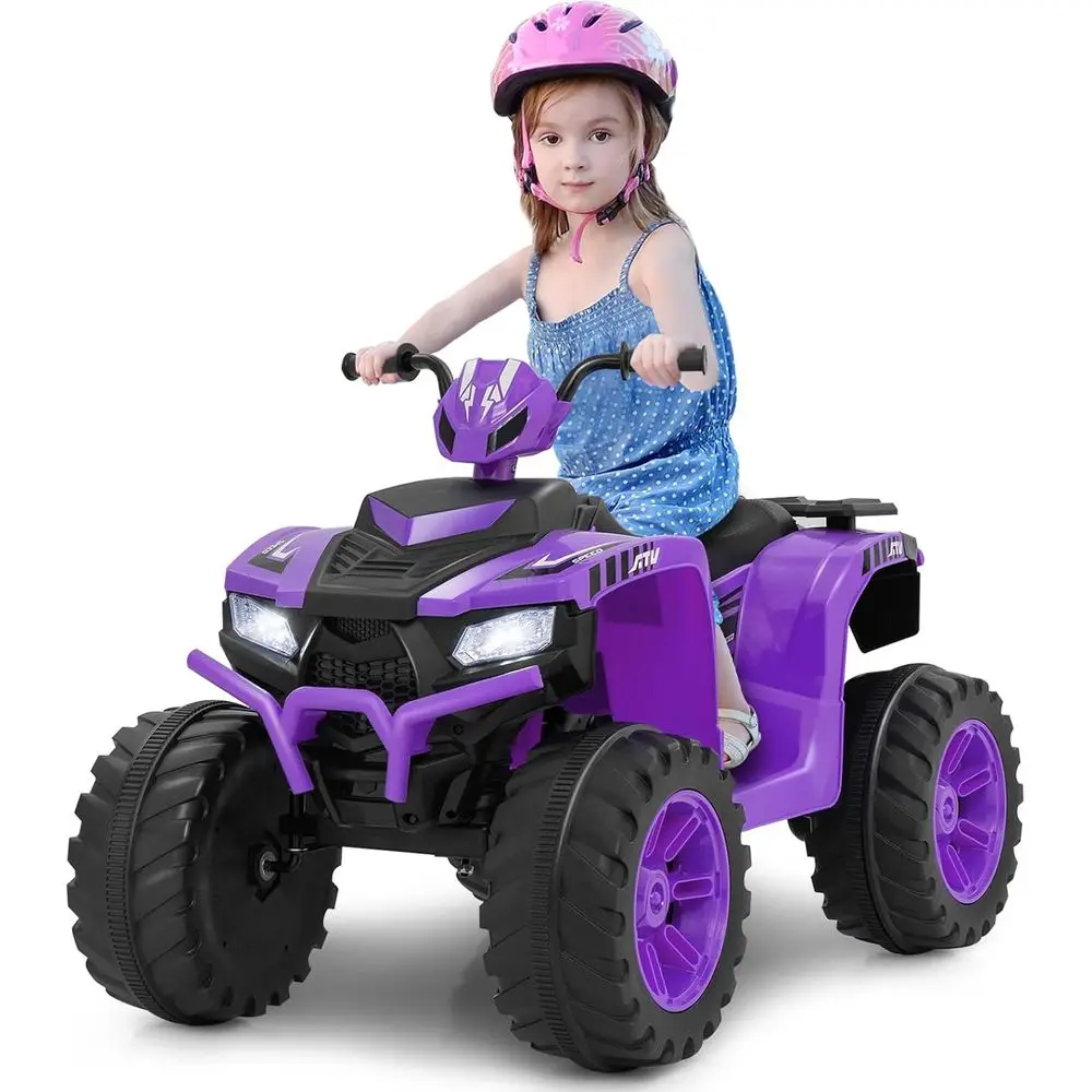 Kids ATV, 24V Four Wheeler Quad Ride on Car w/Forward/Backward, 2 Speeds, Wireless Connection, Music, Radio, LED Lights,Purple