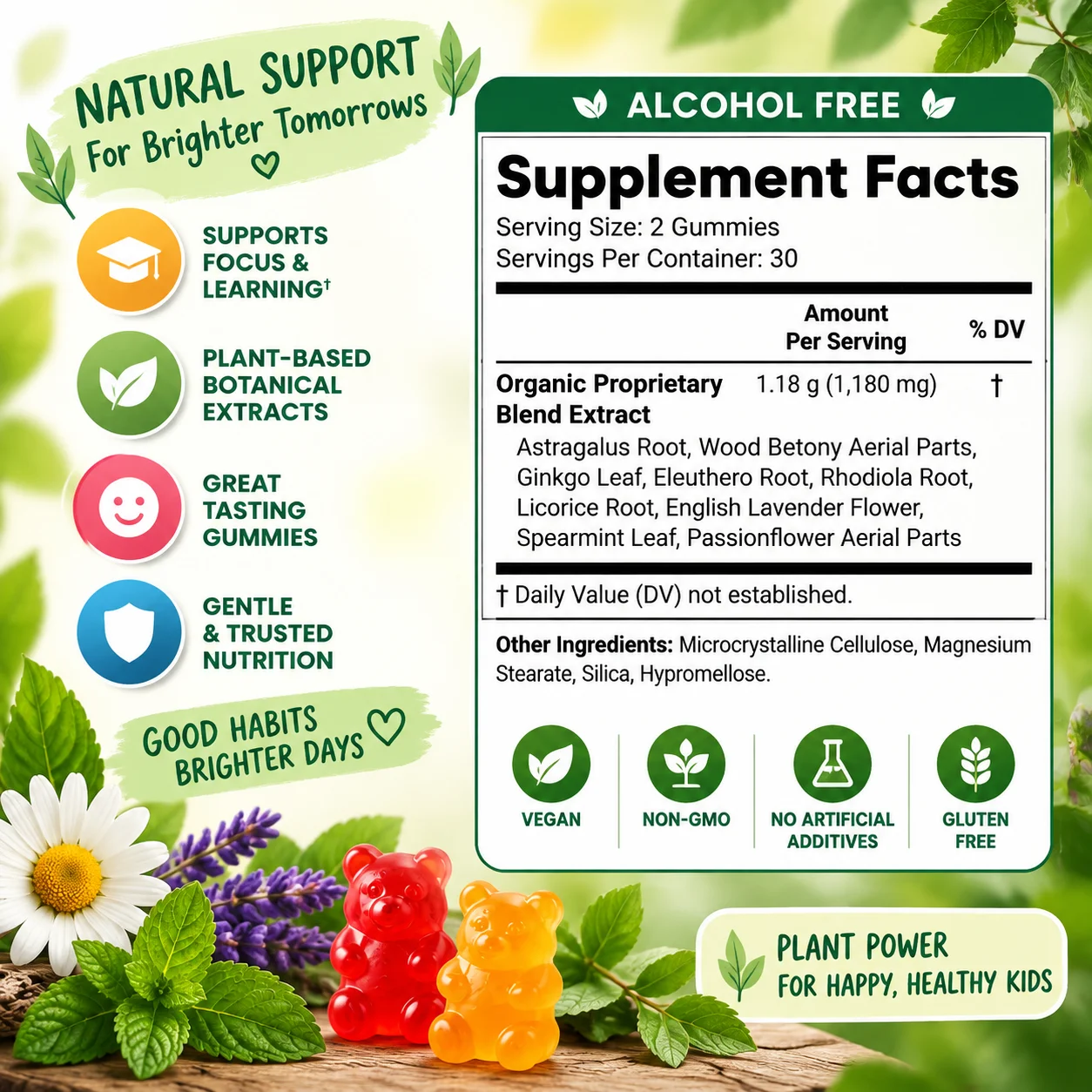 Kids Focus & Attention Gummies - Promotes Healthy Brain and Body Development, Supports Focus and Learning, Maintain Vitality