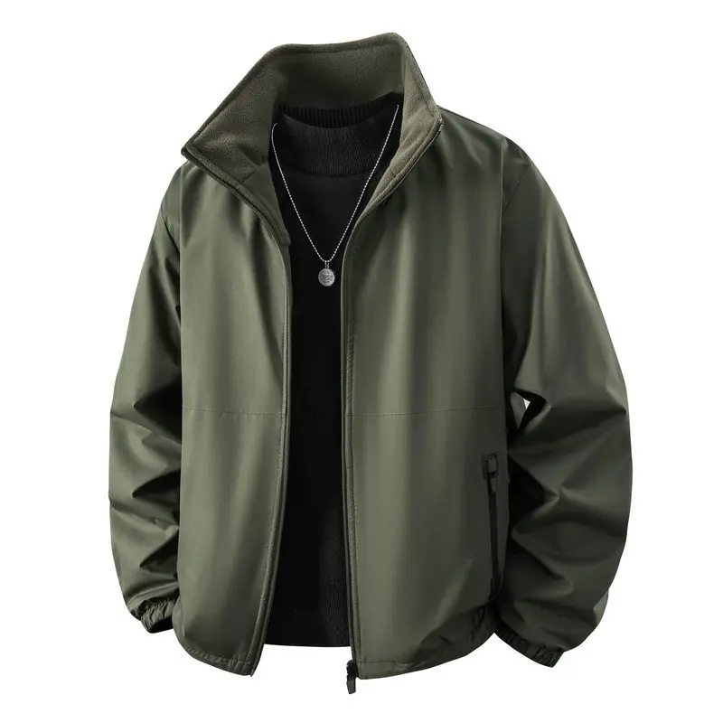 

Весна 2026: Двусторонняя куртка с воротником-стойкой, свободного кроя, для активного отдыха, мужская, из шерстяной ткани, с длинными рукавами, без бренда