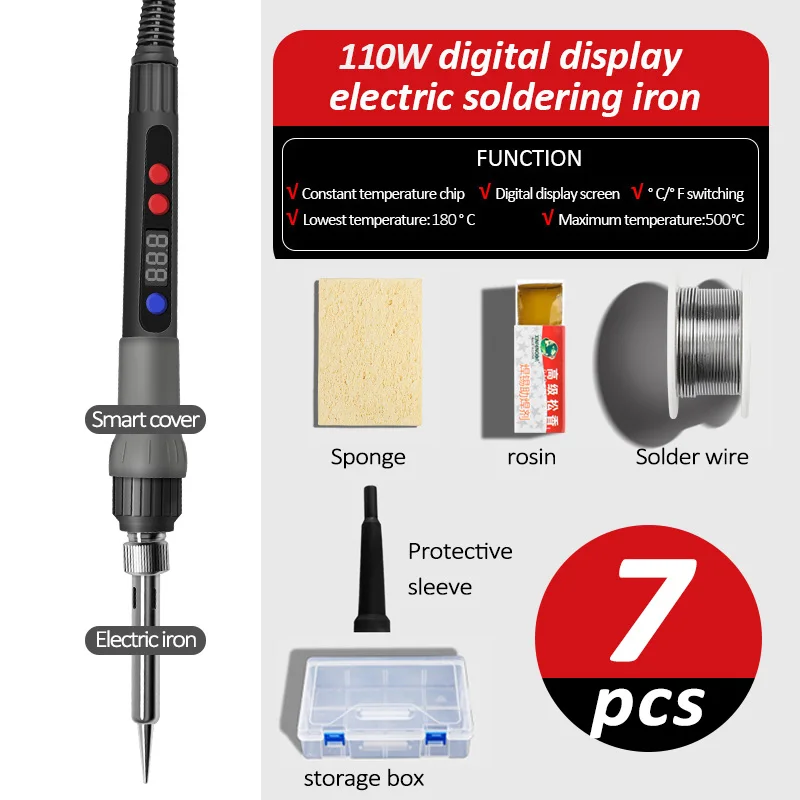 DELIXI ELECTRIC 110W Soldering Iron，180℃~500℃Wide Area Adjustable Temperature 20Second Rapid Heating，for Solder Wire and Repair