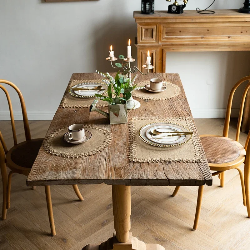 Round Burlap Placemats Set of 4 Jute Rustic Place Mats for Dining Party Tables Heat Resistant Natural Farmhouse Table Mats Decor