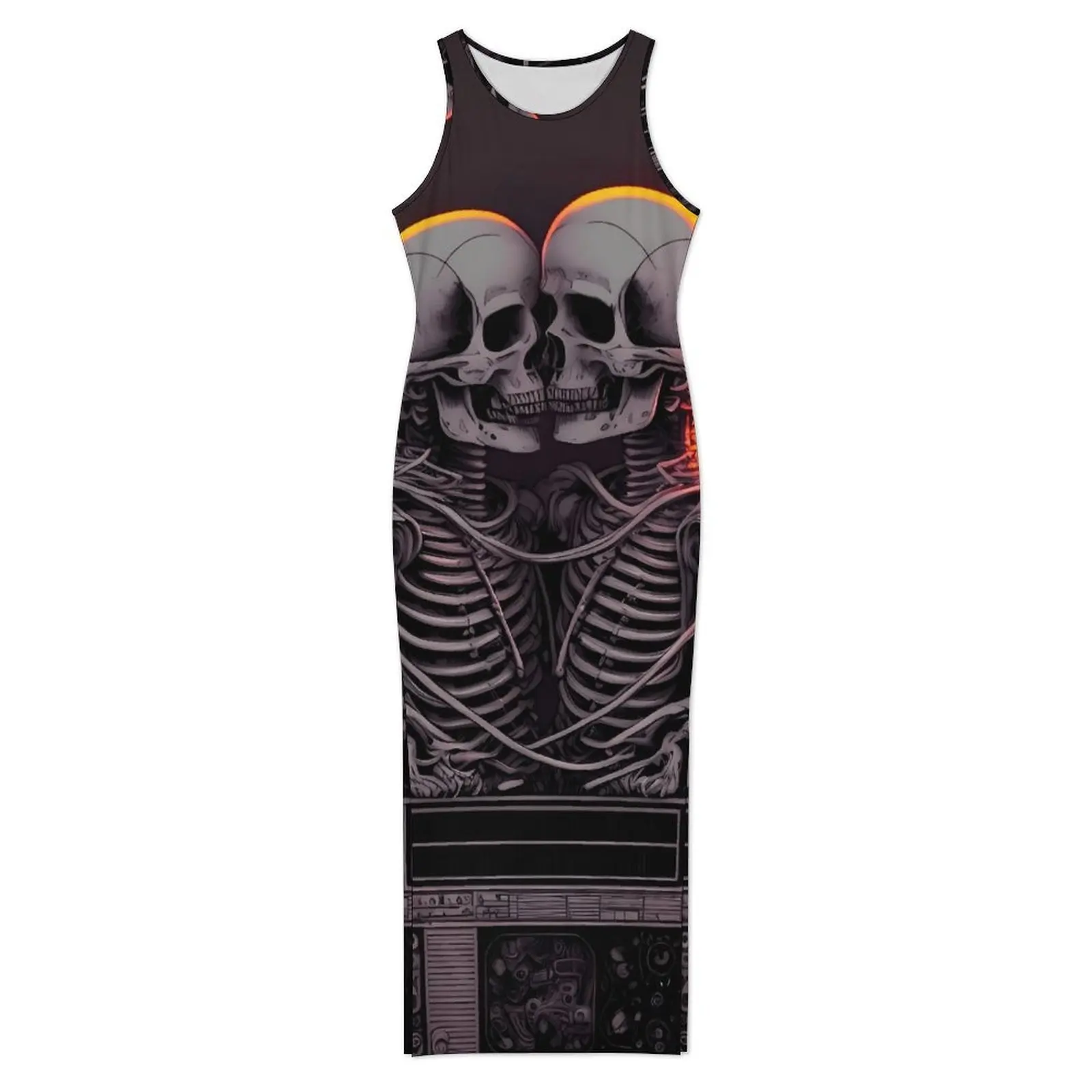 Gothic Lovers Bodycon Jurk Lente Skelet Print Casual Maxi Jurken Dames Mouwloos Ontwerp Esthetische Jurk Big Size 3XL 4XL