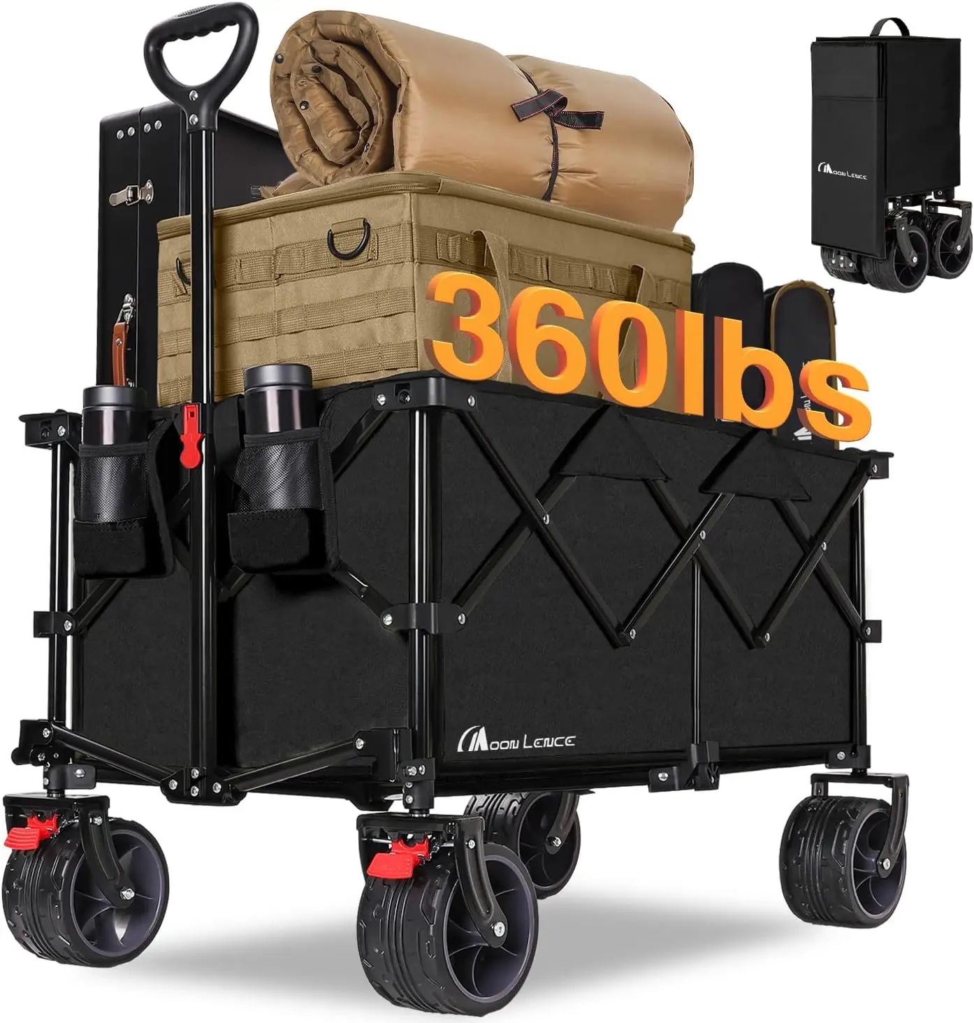 

Collapsible Foldable Wagon Cart 220L Large Weight Capacity Folding Utility Wagon with All-Terrain Big Wheels Utility Cart Wagon