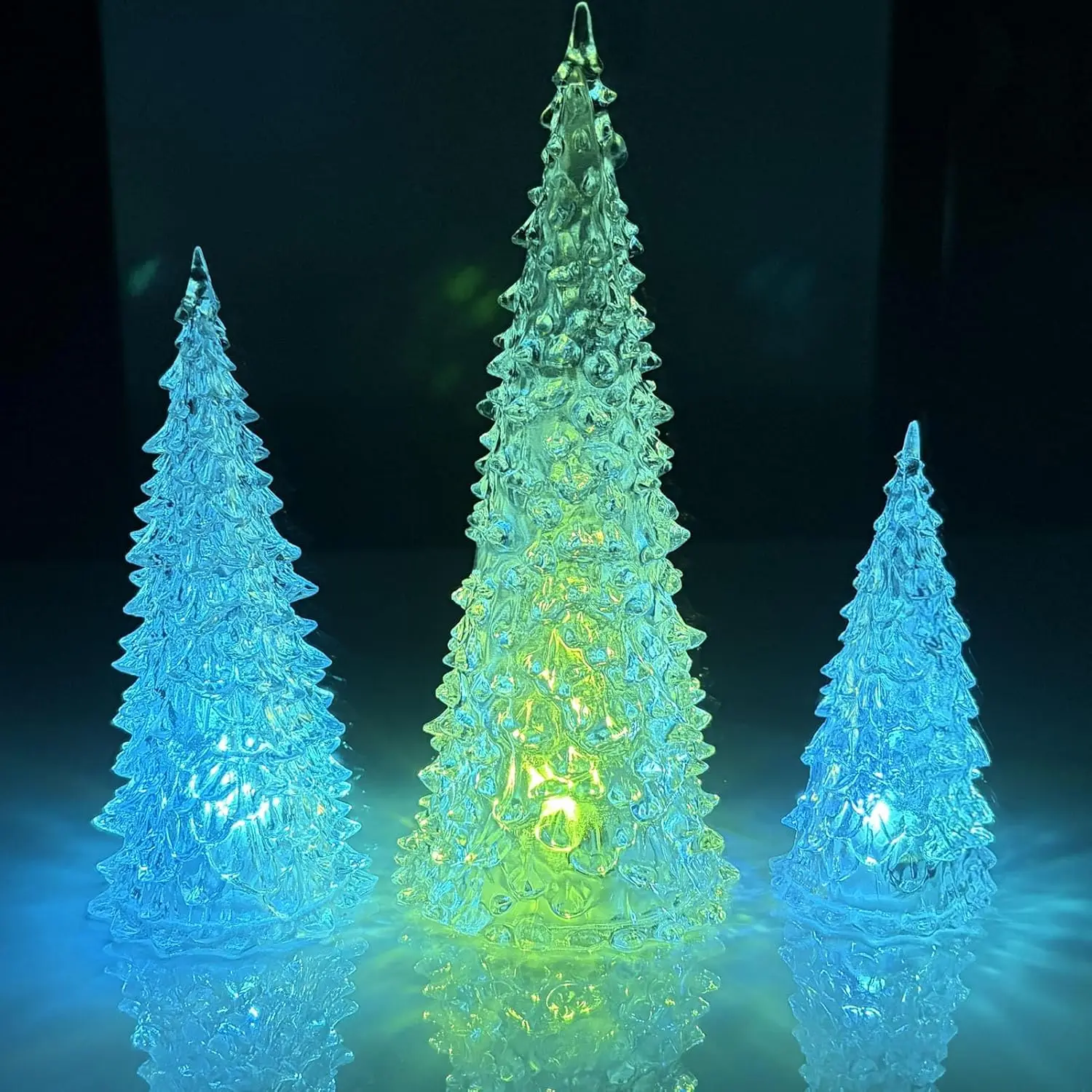 

Mini Christmas Tree Lights Set of 3 (5'',7'',9'') - Acrylic Desktop Ornaments for Xmas Village Decor