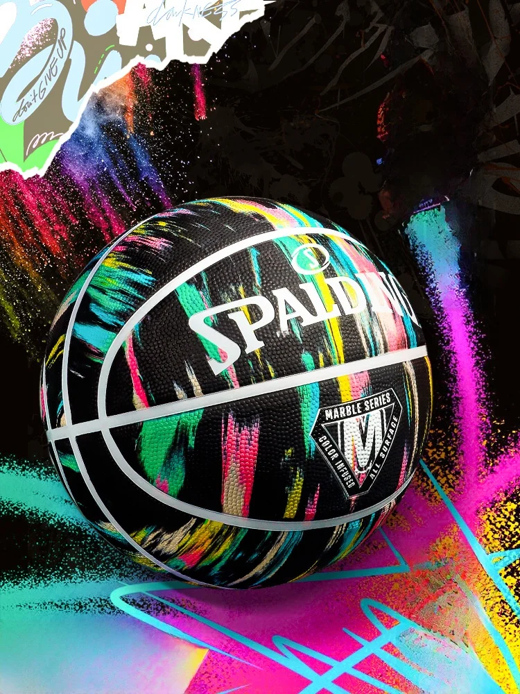 Bola de Basquete de Borracha Spalding Número 7, Resistente ao Desgaste, Antiderrapante, Profissional para Uso Interno e Externo