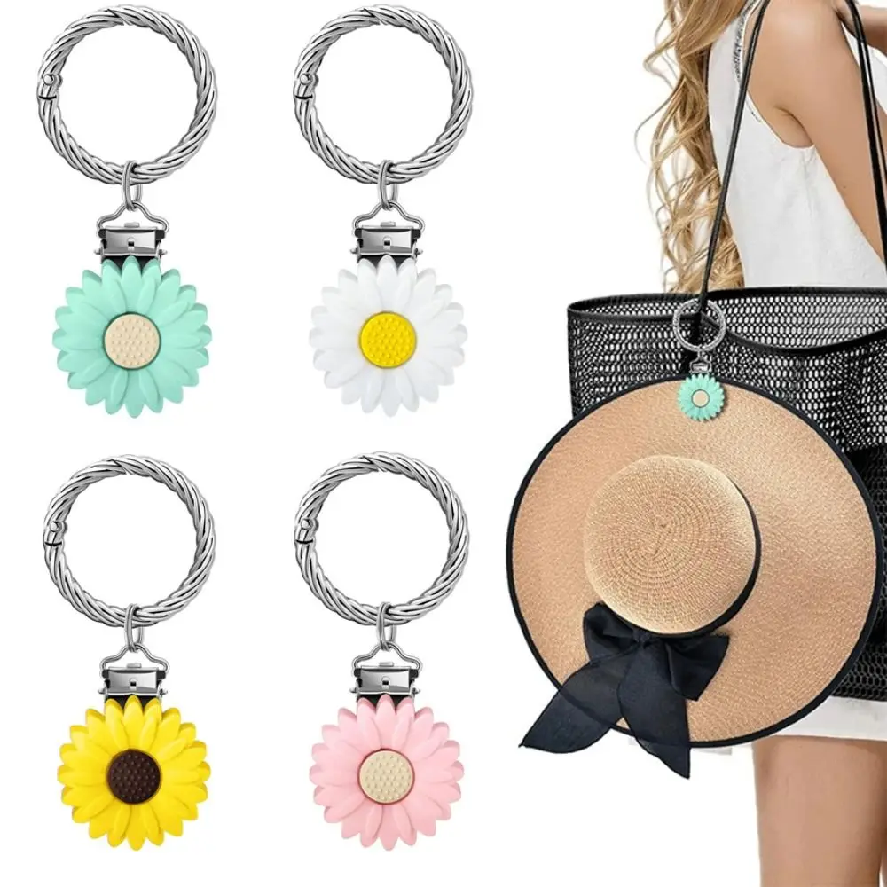 1pc Travel Colored Flowers Straw Hat Clip Hands Free Alloy Plastic Leaf Hat Hanging Hook Clip On Hats Holder