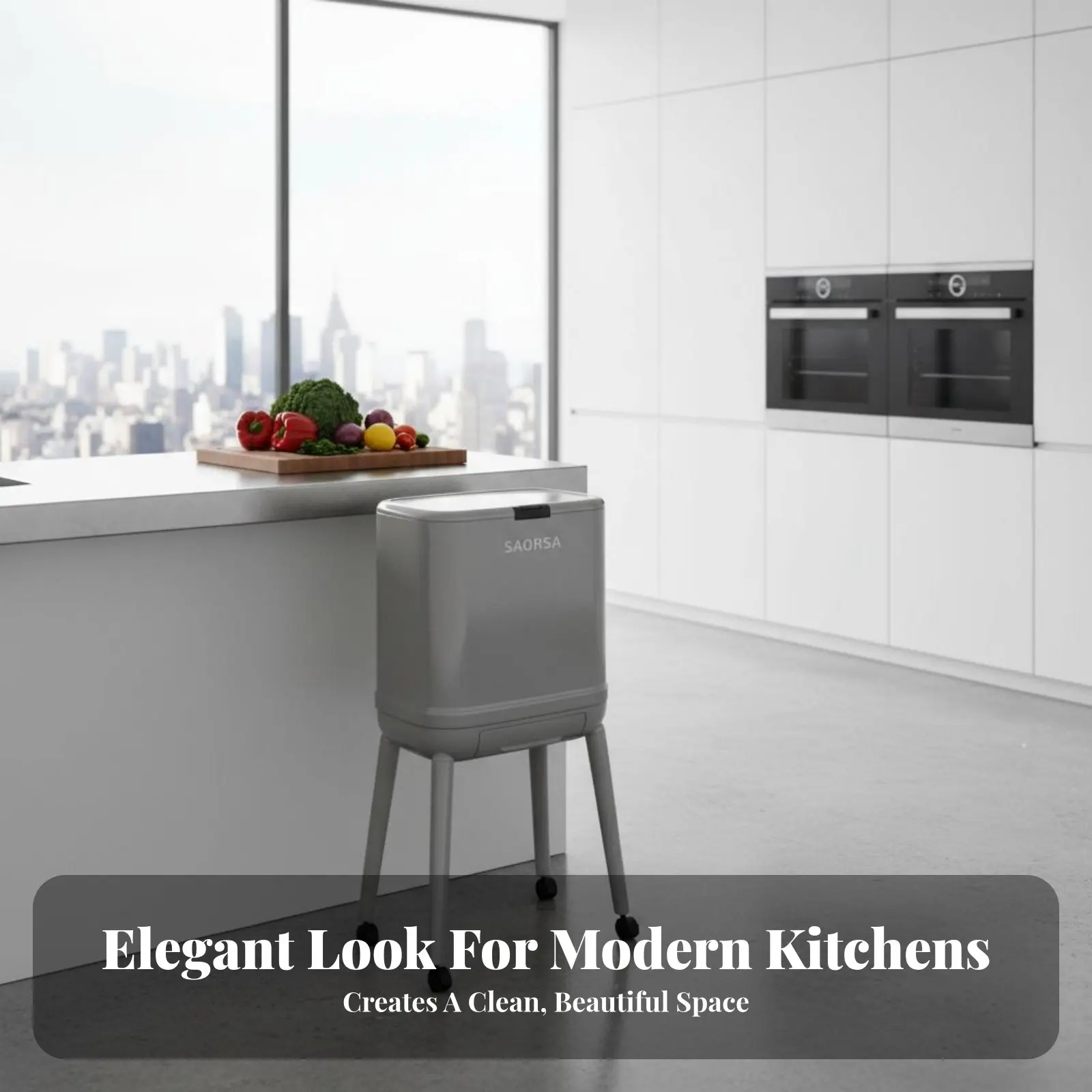 

Rolling Kitchen Garbage Bin Elevated Design High-Footed Trash Can Indoor Kitchen Trash Can Large Capacity for Homeowners, Office