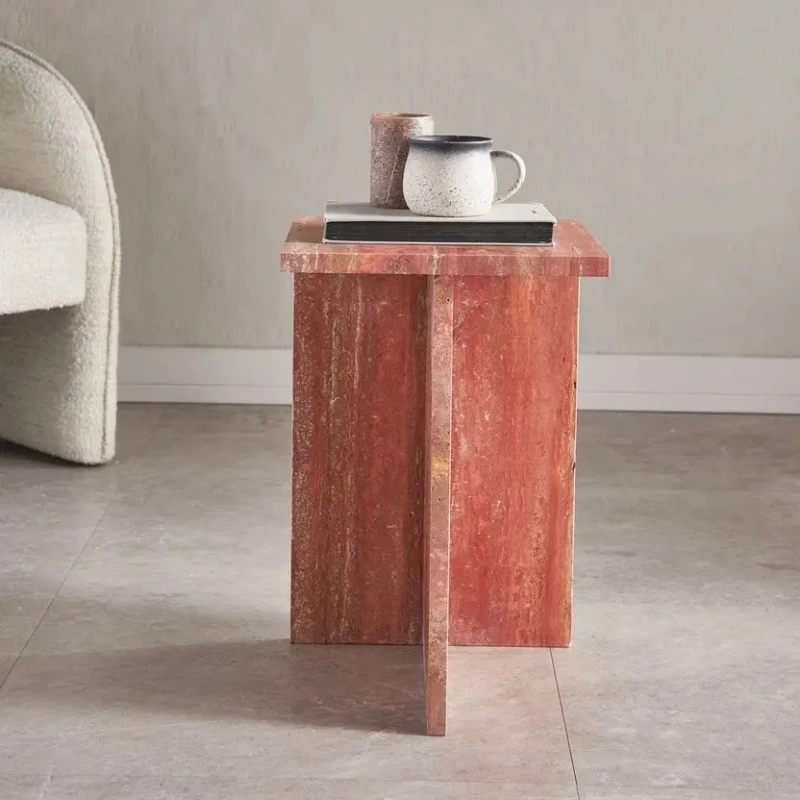 

Uniquely designed small red travertine coffee table natural stone living room household furniture side table