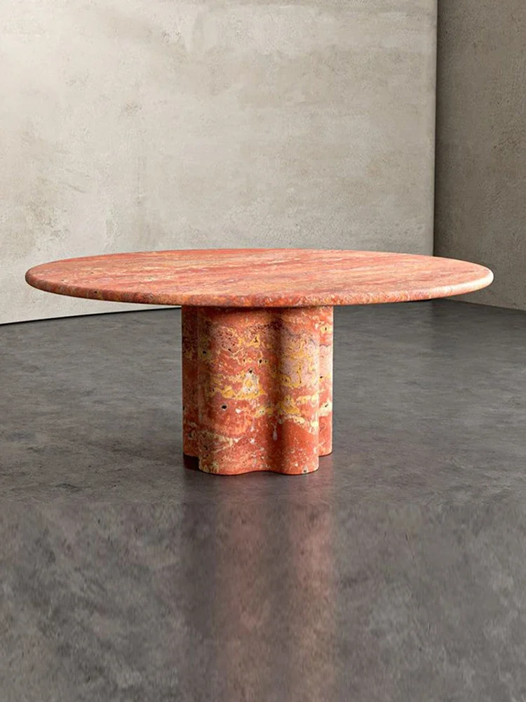 

NEW Wabi Sansan natural travertine dining table round small apartment, French marble dining table designer furniture