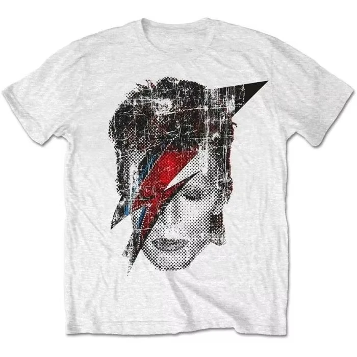 

Rock Tee David Bowie Aladdin Sane Lightning T-Shirt Who Love Glam Rock Art & Iconic Lightning Face Des Fans Gift Unisex