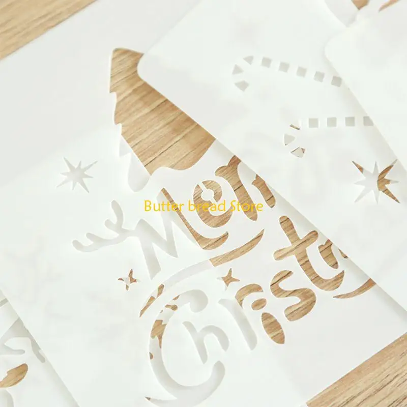 W89C Pack of 12 Small Hollow-out Christmas Painting PET Stencil Set DIY Graffiti Tool