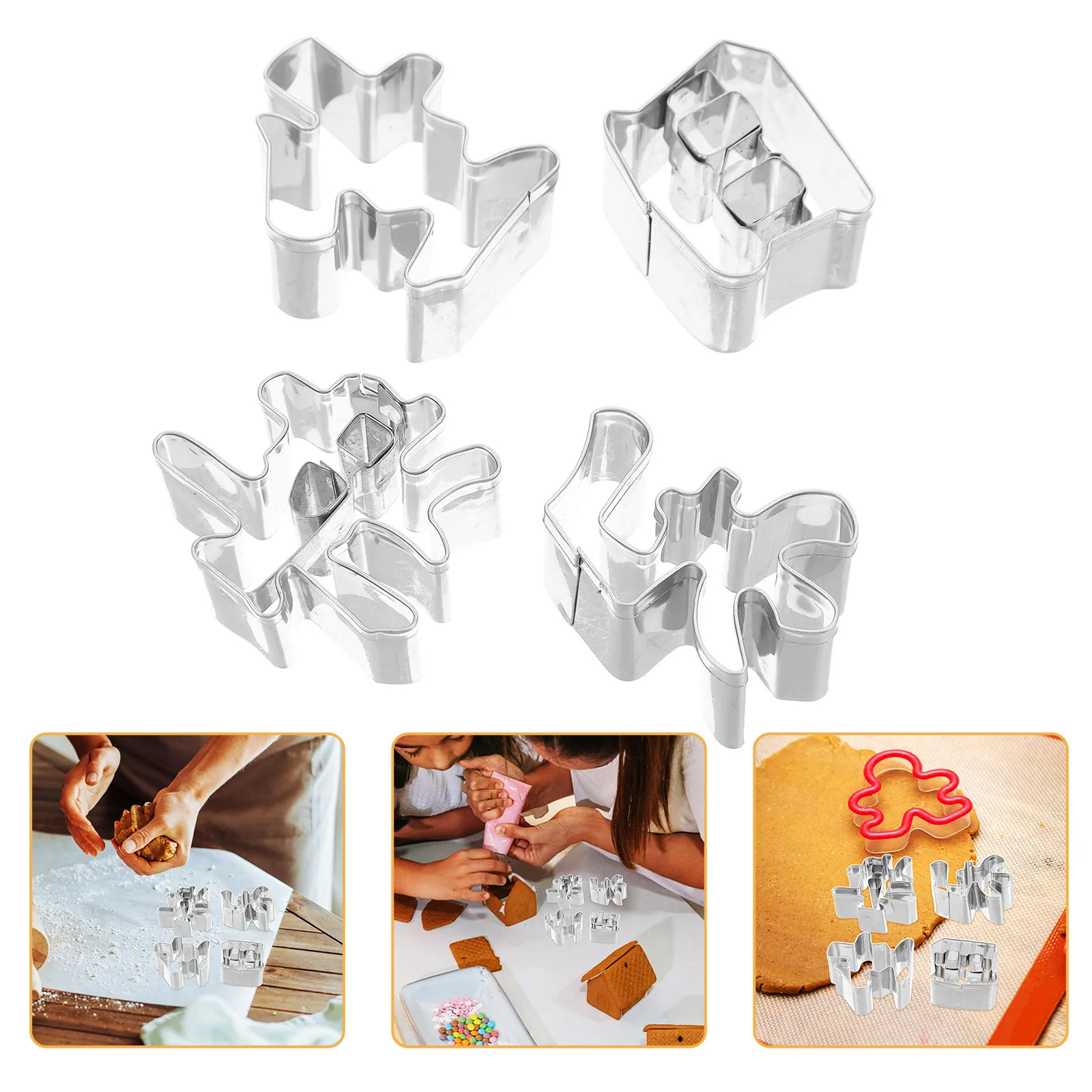 4Pcs Cookie Cutters Stainless Steel Chinese Character Biscuit Molds Engraved Fondant Cutters Vegetable Fruit