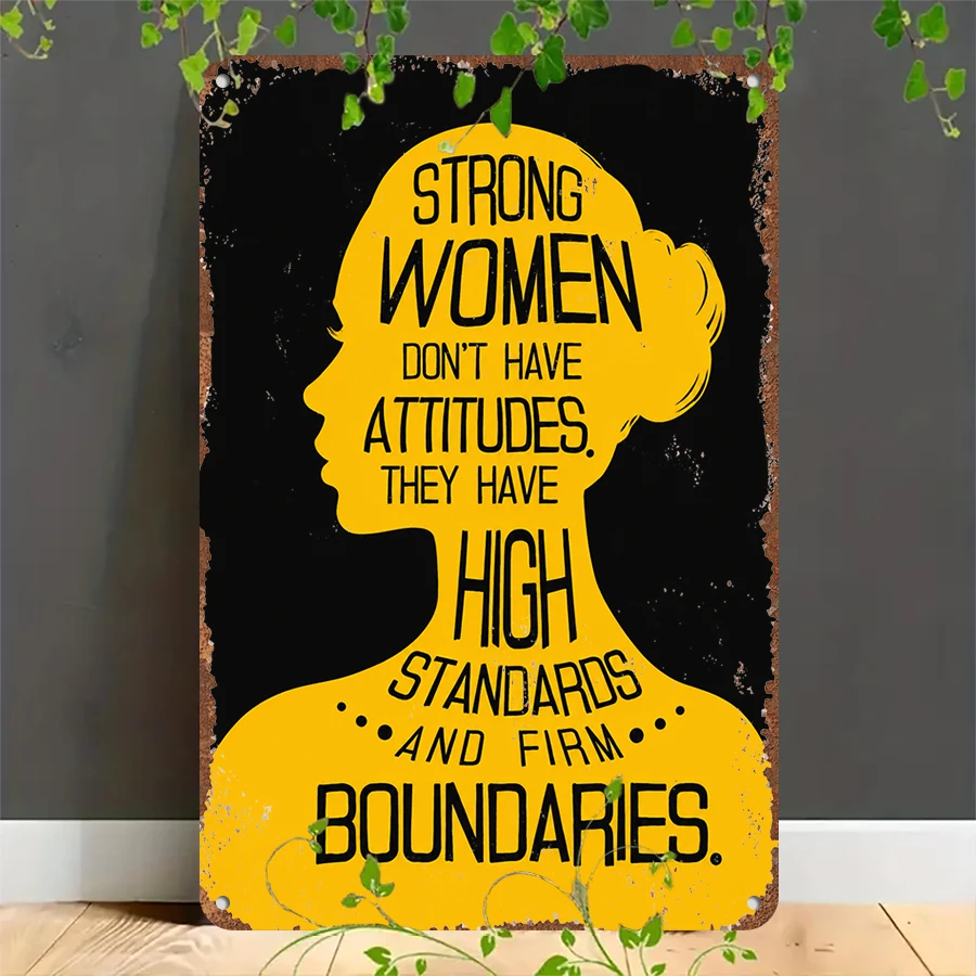 2D flat retro metal tin plate,  Strong Women High Standards Vintage Tin Sign, Suitable for home, garage, café, bar and garden decoration