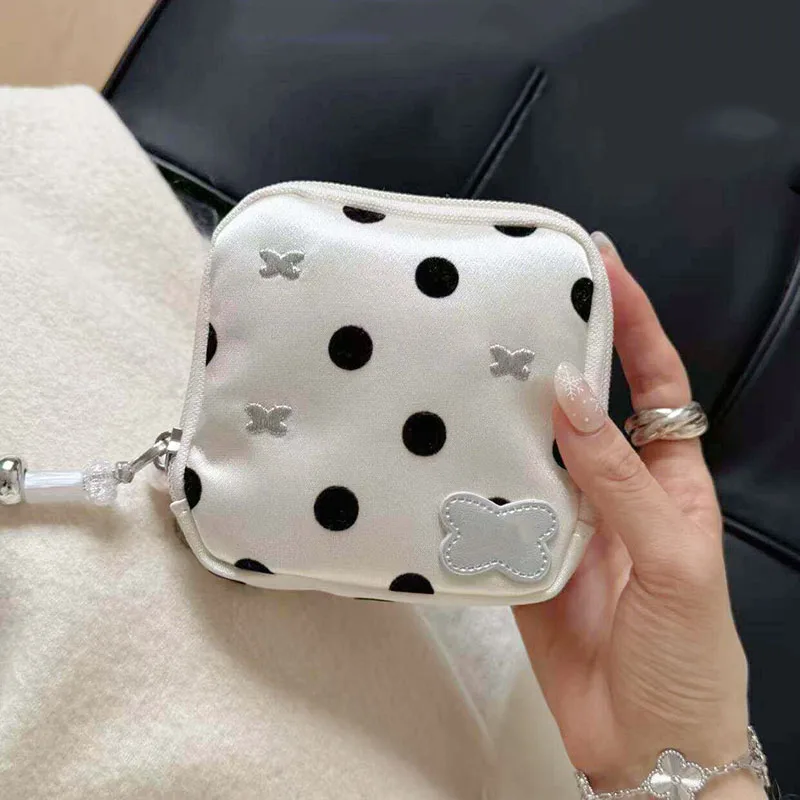 Polka Dot Patterned Jewelry Storage Bag Portable Travel Divider Cute Style Earring Necklace Ring Organizer