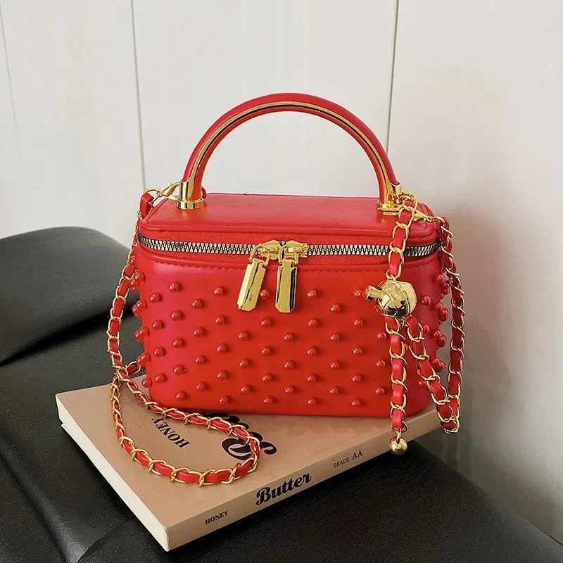 Luxury Women's Inlaid Pearls Chain Box Handbag Fashion Designer Makeup Bag High-end Party Evening Clutch Bag Crossbody Bag 3