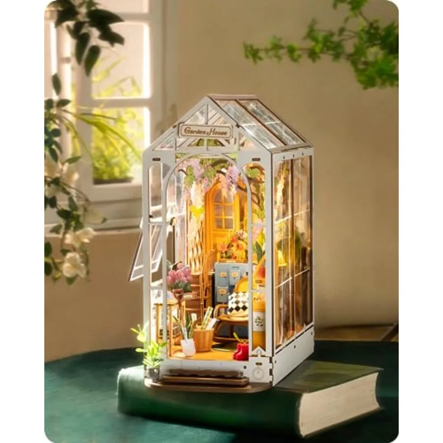 

Rolife DIY Book Nook Kit Garden House, DIY Miniature Booknook Kit 3D Creative Decorative Bookend Bookshelf Insert 3D Puzzle for
