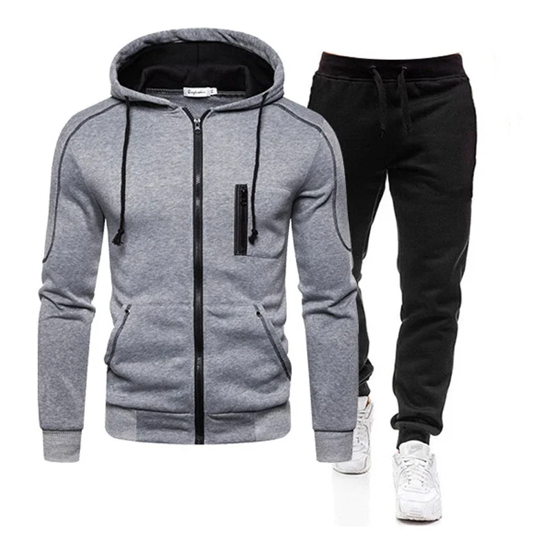 2024 Men Sets Wear Men\'s Fashion Autumn Winter Double Zipper Jacket/ Hoodie Pant Warm Tracksuit Sportwear Jogging Suits M-3XL