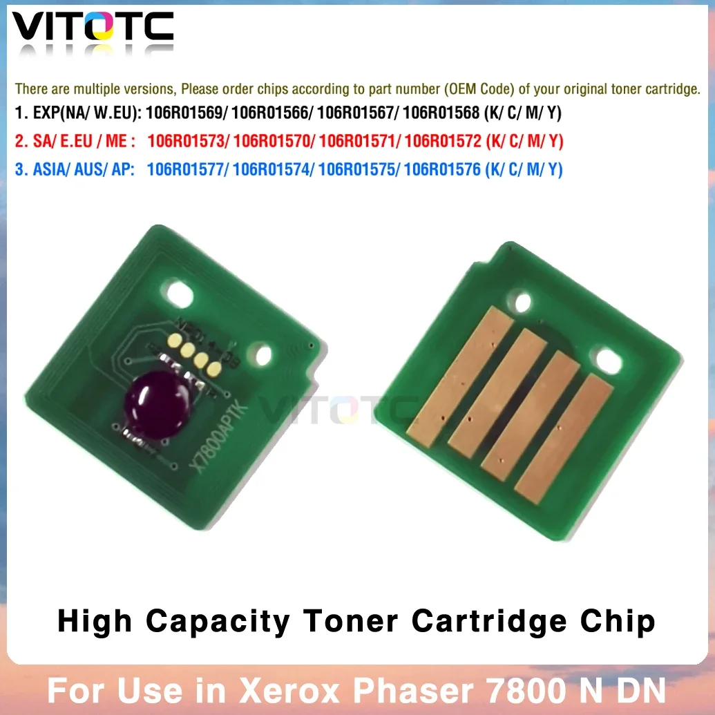 

4Pcs Toner Cartridge Chip For Xerox Phaser 7800 Laser Cartridge Refill Reset Compatible 106R01570 106R01571 106R01572 106R01573