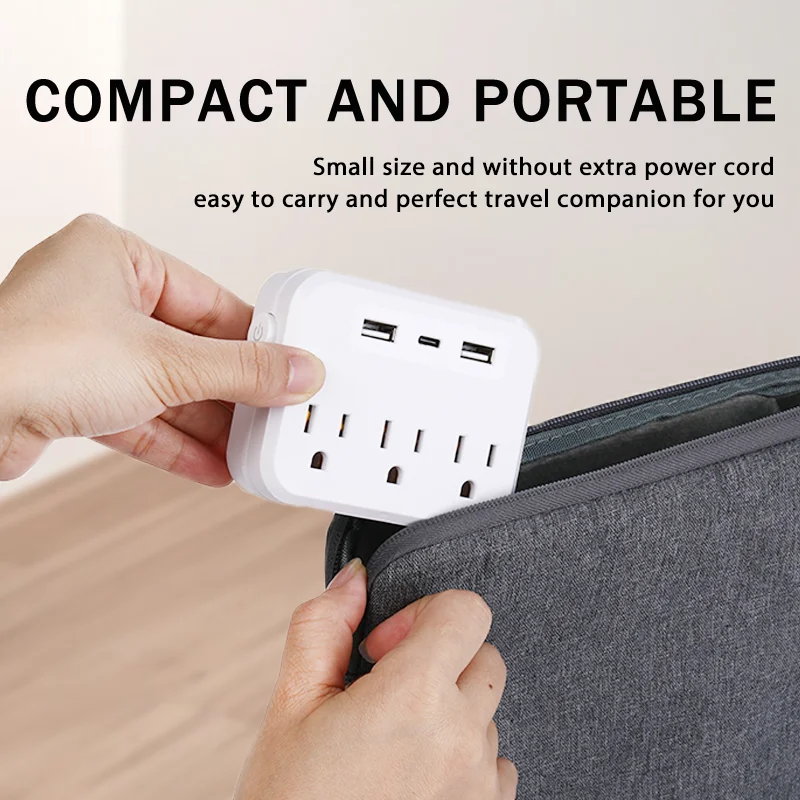 Multi Plug Outlet Extender With USB, Electrical Wall Outlet Splitter With 3 USB Ports (1 USB C) And 3 Outlet, Wall Charger Adapt