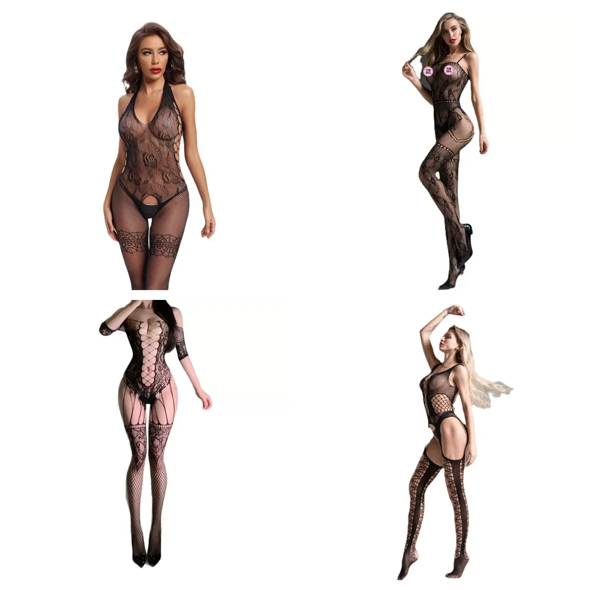 Body Stocking Sexy para Mujer, Lencería sin Aros, Copas sin Tirantes, Espalda Abierta, Transparente, de Malla, Estilo Babydoll de una Pieza