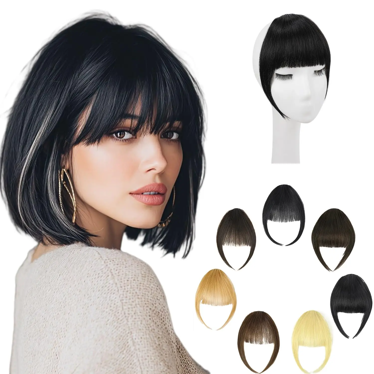 100% Real Human Hair Air Bangs Clip‑on Fake Fringe With Sideburns Natural Invisible Hair Piece Remy Human Hair Wispy Bangs