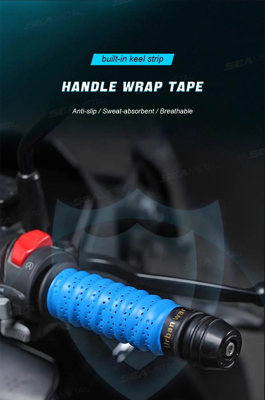 SEAMETAL Motorrad-Lenkerband, Rennrad, Lenkerband, atmungsaktiv, kratzfest, Anti-Vibrationsband, langlebige Schutzgurte – Detail 1