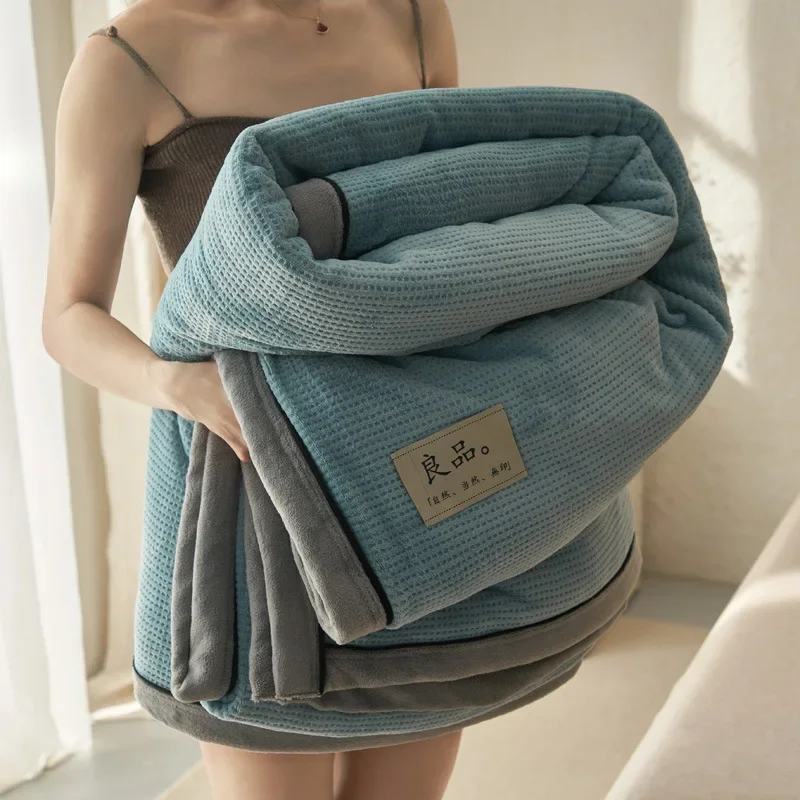 Winter waffle milk fleece blanket thickened office nap sofa blanket shawl blanket coral bedding zipper multifunctional