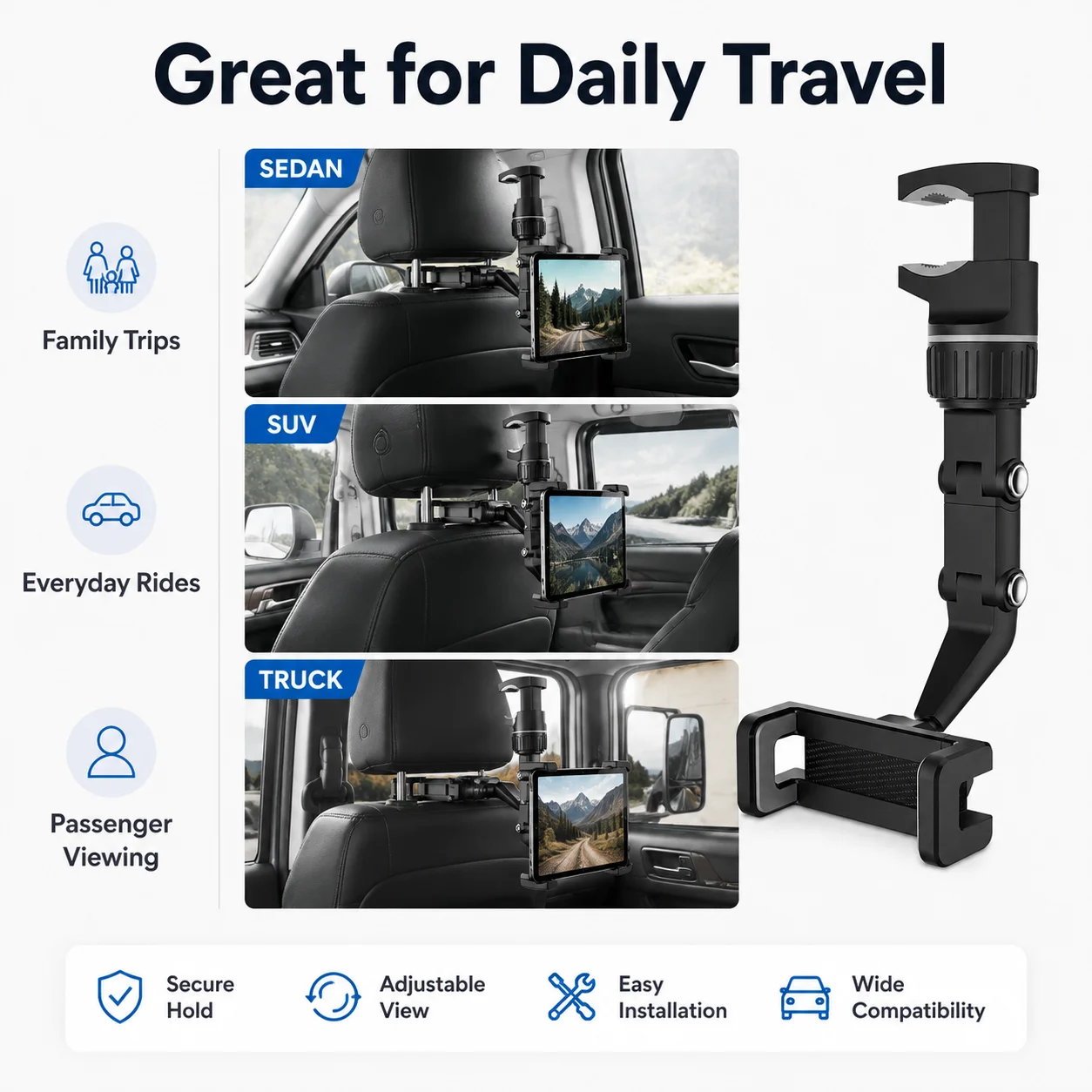 rearview mirror Phone Holder 360° Rotatable,Portable Anti-Slip Car Phone Holder Horizontal & Vertical Place