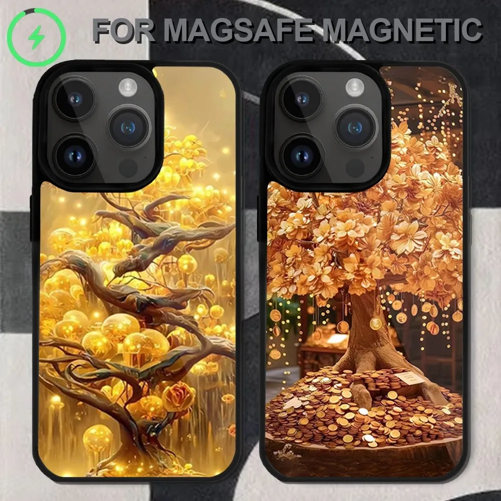 Casing ponsel pohon uang dolar untuk iPhone 14 13 12 11 15 Pro Max Magsafe sampul Mini Plus pengisi daya nirkabel