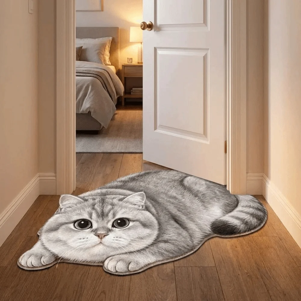 Soft 2D Cat-Shaped Area Rug Anti-fouling Easy to Clean Home Decor Carpet Non-Slip Cartoon Carpet Living Rooms
