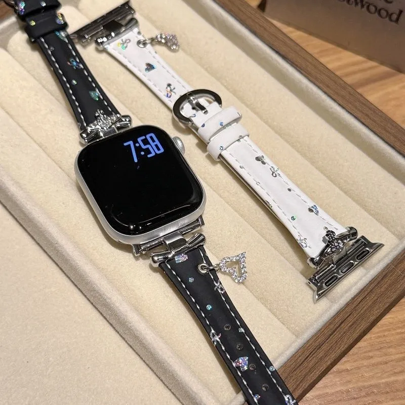 

Leather Strap for Apple Watch Bands 38 40 42 44 45 46 49mm Women Bracelet Wristband Correa for iWatch S10 9 8 7 6 5 4 3 SE Ultra