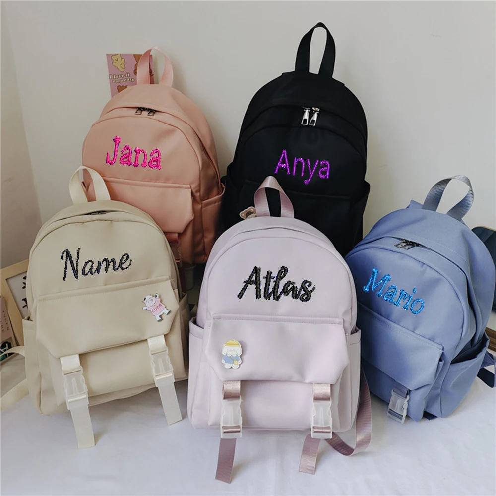 Mochila feminina com nome personalizado e personalizado, bolsa de viagem de lazer diária, estilo universitário fresco, série cor sólida