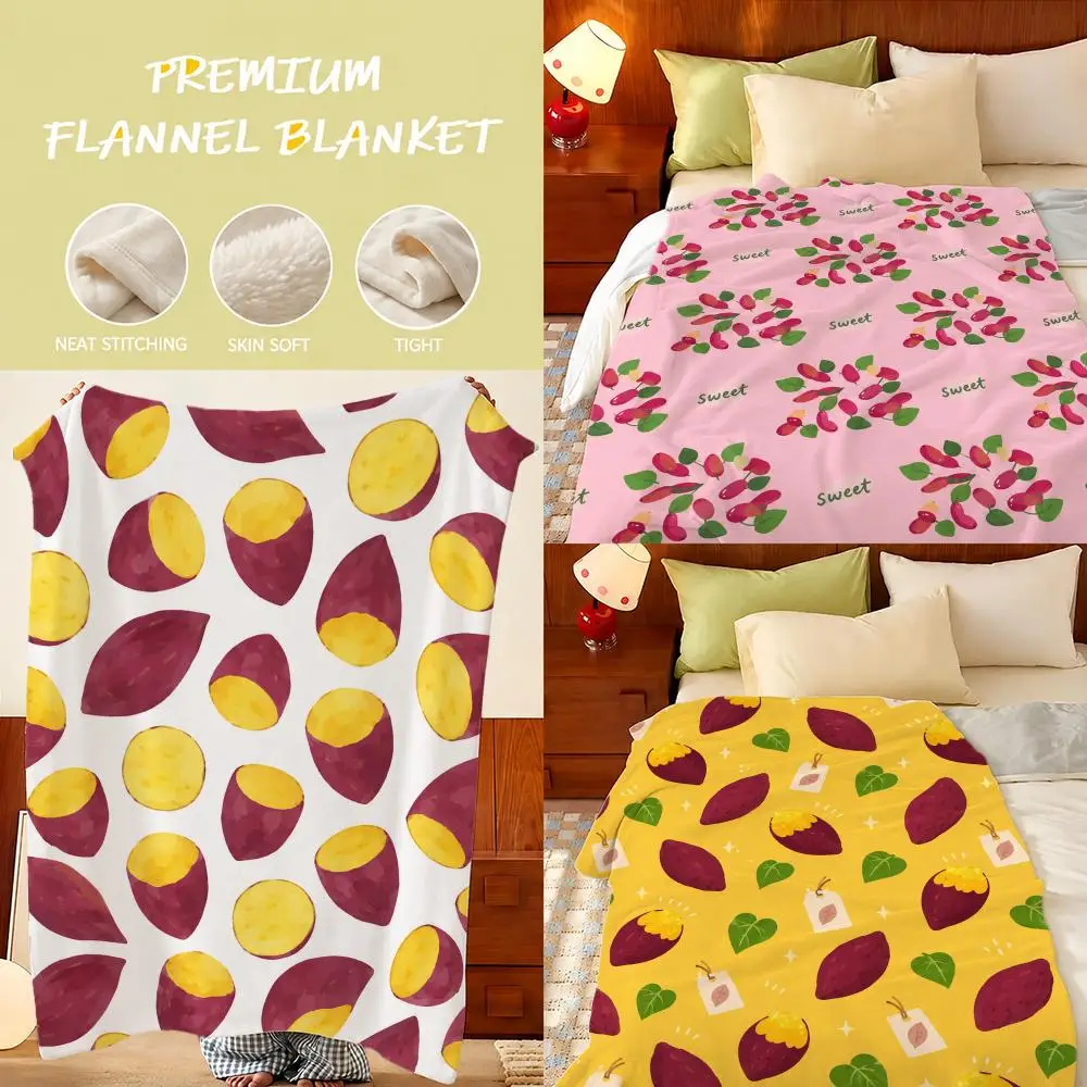 Sweet Potato  Throw Plush Flannel Throw Blanket, Sofa Bed Travel Picnic Home Textile Decor